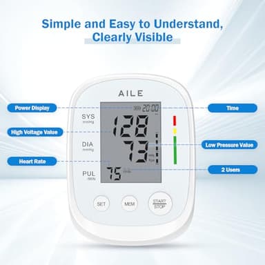 AILE Blood Pressure Monitor, Blood Pressure Machine Upper Arm Large Cuff(8.7"-16.5"), High Automatic Blood Pressure Monitors Cuff for Home Use, (BP) Manual Arm Blood Pressure Monitors, 2 * 99 Memory - Image 2