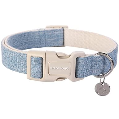 DOGWONG Cotton Hemp Dog Collar, Heavy-Duty Adjustable Soft Natural Fabric Pet Collar - Cute Wedding Puppy Necklace for Small to Large Dogs - Image 1