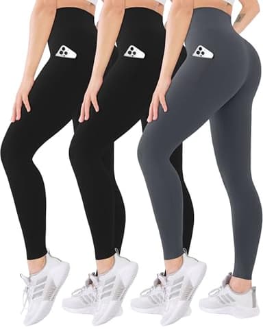Blisset 3 Pack High Waisted Leggings for Women-Soft Athletic Tummy Control Pants for Running Yoga Workout Reg & Plus Size - Image 1