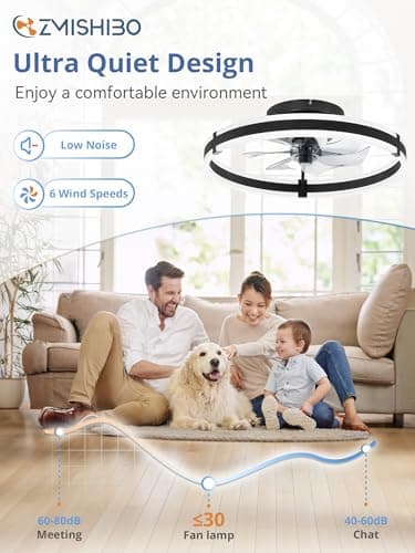 ZMISHIBO Ceiling Fans with Lights and Remote, 19.7'' Low Profile Ceiling Fan, 3000-6000K Dimmable Modern Flush Mount LED Fan Light, 6 Wind Speeds, Black Fandelier Ceiling Fans for Bedroom - Image 3