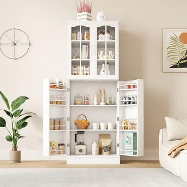 kepptory 64" Kitchen Pantry Cabinet, Pantry Storage Cabinet with Adjustable Shelves, Kitchen Buffet Cupboards Storage Cabinet for Home Office Use (White, 16" D x 24" W x 64" H) - Image 4