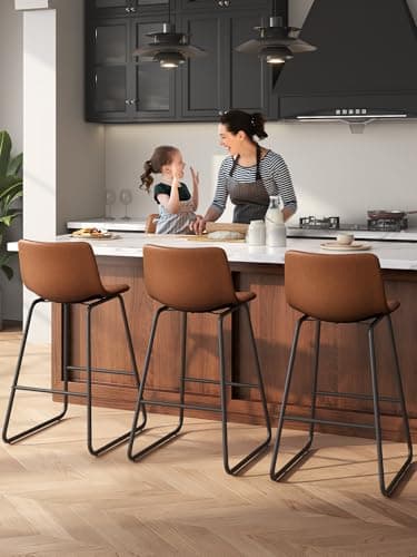 Aowos Bar Stools Set of 2, 26 Inches Counter Height Bar Stools with Back, Modern Faux Leather Barstools with Metal Legs and Footrest, Bar Chairs for Kitchens Island (Dark Brown) - Image 8