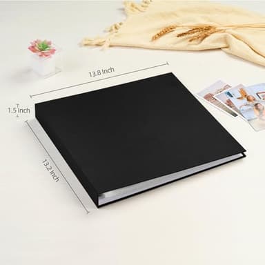 Mublalbum 12x12 Inch Large 3 Ring DIY Scrapbook Photo Album with 40 Plastic Sleeves 80 Pages Linen Cover Folder Binder for Baby Travel Wedding Couple Anniversary and DIY Projects (Black) - Image 2