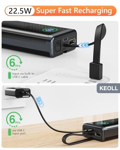 KEOLL Portable Charger 40000mAh Power Bank with Built-in USB-C Cable, 22.5W Fast Charging External Battery Pack, Portable Phone Charger for iPhone 16 15 14 13/ Galaxy S24 S22- Black,1 Pack - Image 3