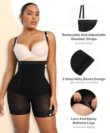 SHAPELLX Black Shapewear High Compression Shapewear Side Zipper Faja Body Shaper Tummy Control Butt Lifter Waist Trainer Bodysuit For Women Extra Firm Tummy (Black, 3X-Large) - Image 2