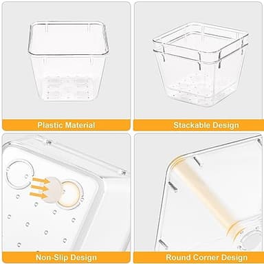SMARTAKE 13-Piece Drawer Organizers with Non-Slip Silicone Pads, 5-Size Desk Bathroom Drawer Organizer Trays Storage Tray for Makeup, Jewelries, Utensils in Bedroom Dresser, Office and Kitchen, Clear - Image 5