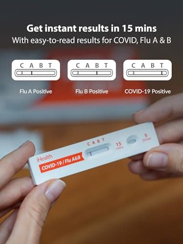 iHealth COVID-19, Flu A&B 3-in-1 Antigen Rapid Test, Results in 15 Minutes, FDA Authorized OTC Flu & COVID Home Test, with Non-invasive Nasal Swab, Easy to Use & No Discomfort (1 Pack, 4 Tests Total) - Image 2