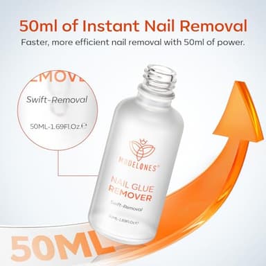 Modelones 50 ML Nail Polish Glue Remover for Press On Nails, Upgrade Clear Stick On Nails Remover for Acrylic Tips, Nail Polish Remover with Wood Stick - Image 5