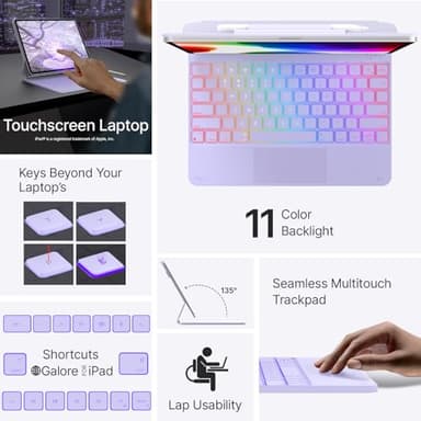 typecase Keyboard Case for iPad Air 13(M3 2025 / M2 2024) and iPad Pro 12.9 (6th, 5th, 4th,3rd Gen),Magic Keyboard,Easy-Set Magnetic Stand,Multi-Touch Trackpad,11 Colors Backlight,Light Purple - Image 3