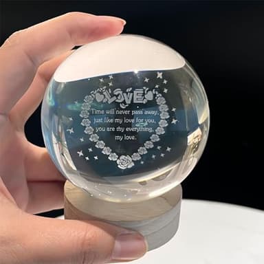 Orekih 3D Crystal Ball Night Light, Heart Night Light, Side Table Lamps for Bedroom, with Wooden Base, Ideal Gift for Home Decor - Image 9