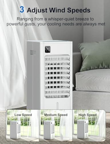 AIRTHRYL Smart Portable Air Conditioners, 3-IN-1 Evaporative Air Cooler, Quiet Operation, 1-12H Timer for Auto Shut-off, 5 Modes & 3 Fan Speeds, Removable Water Tank - Image 6