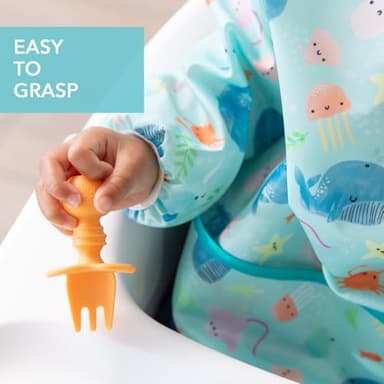 Bumkins Baby Utensils Set, Chewtensils Silicone Spoons for Dipping, Self-Feeding, Baby Led Weaning, Trainer Learning, First Stage Eating, Soft Practice Fork and Spoon, Babies 6 Months, Tangerine - Image 4