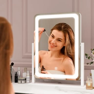 ROLOVE Vanity Mirror with Lights, 12.6"×15" LED Makeup Mirror, Lighted Makeup Mirror with Lights, Smart Touch Control Dimmable 3 Modes Light, Lighted Up Mirror for Makeup Desk, Bedroom, Dressing Room - Image 2