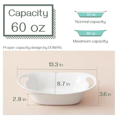 DOWAN Large Serving Bowls with Handles, 60 OZ Oval Serving Platter for Turkey, Fruit Salad Serving Dishes for Entertaining, Porcelain Pasta Bowls for Thanksgiving Day, Parties, Set of 2, Soft White - Image 2