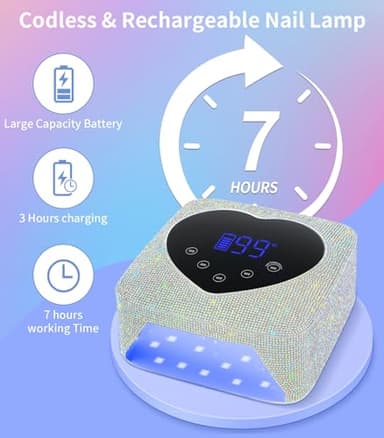 HUGMAPLE Cordless UV Nail Lamp for Gel Nails 72W, Rechargeable Diamond LED Nail Dryer with 5 Timer Setting, Touch Control & Auto Sensor, Fast Nail Light Curing Lamp for Salon & Home - Image 4