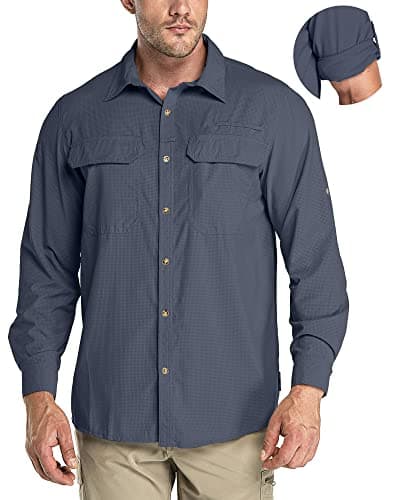 33,000ft Men's Long Sleeve Sun Protection Shirt UPF 50+ UV Quick Dry Cooling Fishing Shirts for Travel Safari Camping Hiking Dark Navy - Image 1