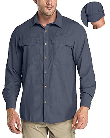 33,000ft Men's Long Sleeve Sun Protection Shirt UPF 50+ UV Quick Dry Cooling Fishing Shirts for Travel Safari Camping Hiking Dark Navy - Image 1