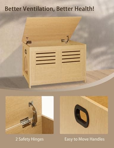 DINZI LVJ Litter Box Enclosure, Flip Top Litter Box Furniture, Good Ventilation, Hidden Cat Washroom, 27.6" L x 19.7" W x 19.7" H, Entrance Can Be on Left or Right, Wooden Cat House, Natural - Image 4