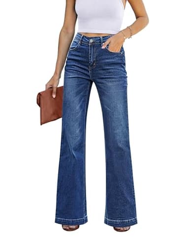 GRAPENT 70s Clothes for Women's Baggy Jeans Women's High Waisted Wide Leg Pants Womens High Waisted Jeans for Women Stretch Bootcut Western Womens Jeans Size 10 Color Classic Blue Size 8 Size 10 - Image 1