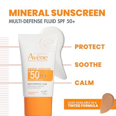 Avène Mineral Sunscreen Multi-Defense Fluid SPF 50+, Clean Formula Sunscreen for Sensitive Skin, Sheer, Water Resistant, Non-Whitening, Antioxidant Protection, 1.3 Fl Oz - Image 2
