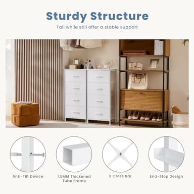 DUMOS Nightstand with 4 Drawers Bedside Table with Removable Fabric Bins Sturdy Steel Frame Wood Top Organizer Furniture for Bedroom Nursery Closet Living Room - Image 7