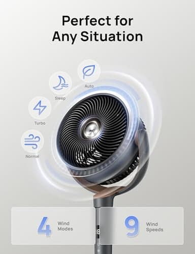 Dreo Fan for Bedroom, 120° Oscillating Standing Fans, Quiet Floor Fan with DC Motor, 100ft Pedestal Fans for Room, 9 Speeds, 4 modes, 20dB, 120° Manual Vertical, 37-42" Adjustable Height, 9H Timer - Image 4