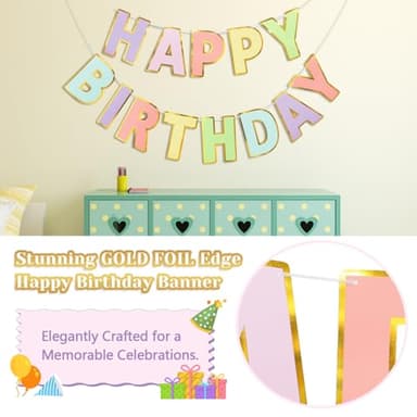 LITAUS Happy Birthday Banner & Sign - 9ft Pre-Strung No Assembly | Pastel Birthday Decorations for Women, Girls, Boys, Adults, Pets | Party Backdrop, Wall Decor for All Celebrations - Image 3