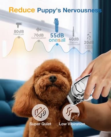 oneisall Dog Clippers for Grooming for Thick Heavy Coats/Low Noise Rechargeable Cordless Pet Shaver with Stainless Steel Blade/Waterproof Dog Shaver for Dogs Pets and Animals (Sliver) - Image 5