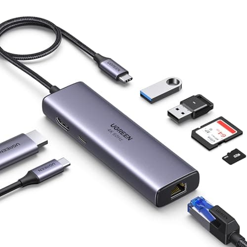 UGREEN Revodok 7 in 1 USB C Hub Gigabit Ethernet Adapter 4K@60Hz HDMI, 100W PD Charging, USB A Data Ports, SD/TF Card Reader Compatible with Mac M1, M2, M3, iPad, iPhone 15 Pro/Pro Max, Steam Deck - Image 1