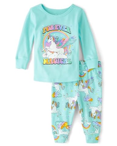 The Children's Place,Baby Girls,and Toddler Long Sleeve Top and Pants Snug Fit 100% Cotton 2 Piece Pajama Set,Forever Magical,18 Months,24 Months - Image 1