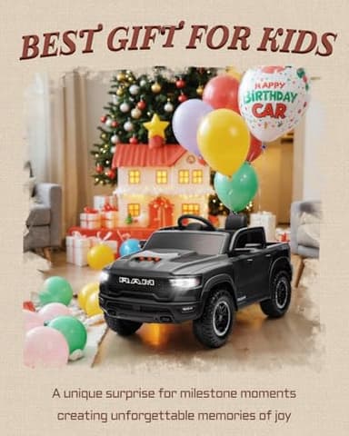 First Ride On 12V Licensed Ram 1500 Ride on Toy for Kids, Toddler Ride on Pickup Truck with Parent Remote Control, Electric Car for Kids with Truck Bed Storage, 3 Point Safety Belt (Black) - Image 3