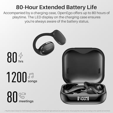 TOZO OpenEgo Open Ear Earbuds Bluetooth Headphones, 80Hrs Playtime Wireless Earbuds with Earhooks, Digital Display, 32 EQ Modes, Clear Call, Comfortable Wear, Sweat-Proof for Running Workout Black - Image 4