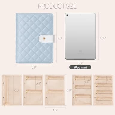 WOOMADA Travel Jewelry Organizer Case, Foldable Velvet Jewelry Storage Book with Clear Zipper Pouch for Rings, Necklaces, Earrings, Bracelets(Baby Blue) - Image 3