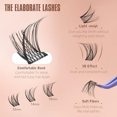 Medium Lash Clusters Short Wispy C Curl Eyelash Clusters 12-16MM Individual Eyelashes Natural Cluster Eyelash Extensions Natural Looking Cluster Lashes by Geeneiya (C Curl,12-14-16) - Image 3