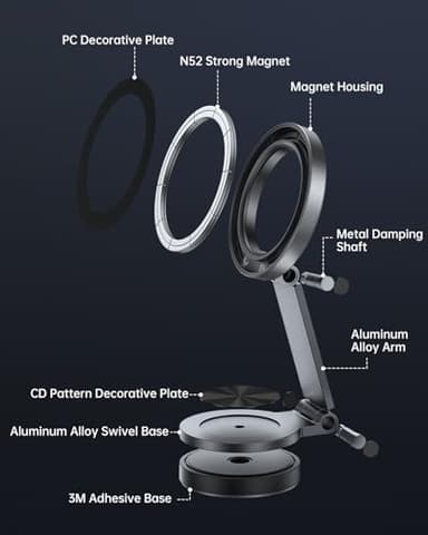 SYNCWIRE for MagSafe Car Mount - [360° Rotation] Magnetic Phone Holder for Car, Adjustable Metal Arm, Ultra Magnet, Car Magnet Phone Mount for Dashboard, Fit for iPhone 16 15 14 13 Pro Max &All Phones - Image 7