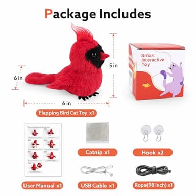 AIPERRO Flapping Cardinal Cat Toys, Interactive Cat Exercise Toy with Lifelike Bird Chirp, USB Rechargeable Automatic Cat Kicker Catnip Toys for Bored Indoor Adult Cats Kittens - Image 7