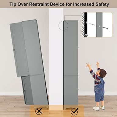 Function Home Tall Pantry Cabinet, Freestanding Storage Cabinet, Wooden Kitchen Pantry with 4 Doors and 5 Shelves, 72" Floor Cabinet Organizer for Kitchen Living Room Bathroom, Grey - Image 8