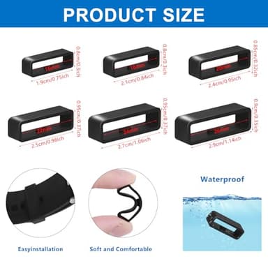 Vnsuyo 6 Pcs Watch Band Keepers, 16mm/18mm/20mm/22mm /24mm/26mm Watch Strap Holder Loops Retainer, Black Silicone Watch Band Fastener Rings Replacement Parts for Smart Sport Watches - Image 2