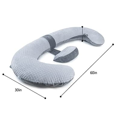 QUEEN ROSE Pregnancy Pillows, E Shaped Full Body Pillow for Sleeping, with Pregnancy Wedge Pillow for Belly Support, 60 Inch Maternity Pillow for Side Sleeper, Grey Velvet - Image 2