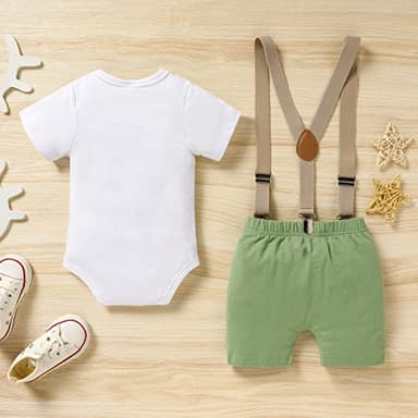 GRNSHTS Baby Boys 1st Birthday Cake Smash Outfit Wild One Bowtie Romper+Bloomers+Suspenders Photo Shoot Clothes Set (Light Green, 9-12 Months) - Image 3