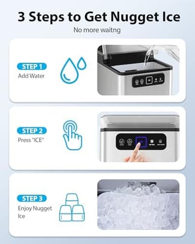 Aeitto Nugget Ice Maker Countertop, Pellet Ice Machine Soft Chewable Ice 40lbs/Day, One-Click Operation, Auto Self-Cleaning Crushed Ice Makers Stainless with Scoop for Home/Kitchen/Office (Silver - Image 7