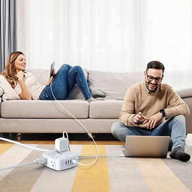 10 Ft Surge Protector Power Strip - YISHU 3 Side Outlet Extender with 8 Widely AC Outlets and 4 USB Ports, 10 Feet Extension Cord with Flat Plug, Wall Mount Desk USB Charging Station, ETL,White - Image 5
