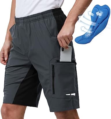 Ally Men's Mountain Bike Shorts 4D Padded Lightweight Loose-fit with Zipper Pockets for Biking Cycling Bicycle Riding Biker (Attached-pad DK Grey, X-Large) - Image 7