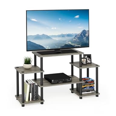 Furinno Turn-N-Tube No Tools Entertainment Center, Round Square Corner, French Oak Grey/Black - Image 1