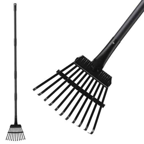 Small Rake for Leaves, 11 Metal Tines Narrow Leaf Rake, 60'' Leaf Rakes for Lawns with Adjustable Steel Handle for Camping Flower Beds Mulch Shrub, Black - Image 1