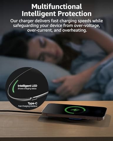 TOZO Wireless Charger 15W Max Fast Wireless Charging Pad Compatible with iPhone 16/16 Plus/16 Pro Max /15/14/13/SE/12 Series, Samsung Galaxy S24/S23/S22 Series (No AC Adapter), Glossy Black - Image 4