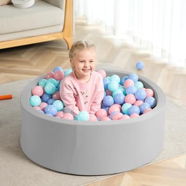 TRENDBOX Foam Ball Pit, 36" x 12" Indoor Outdoor Soft Round Ball Pool Playpen Ideal Gift Toy for Babies Kids and Toddler Children (No Balls) - Light Gray - Image 2