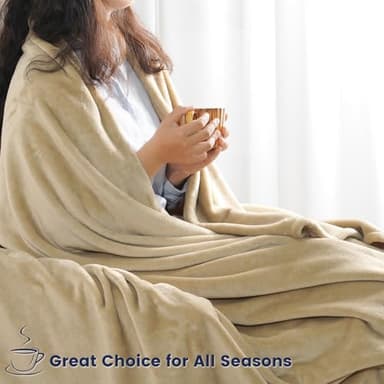 David's Home Soft Fleece Blanket Queen Size, 300GSM Warm Comfy for Fall Winter, Cozy Plush Lightweight Fuzzy Blanket for Bed, Couch, Sofa, Travel, Office, Chirstmas Gift for Women,Khaki,90x90 inches - Image 7