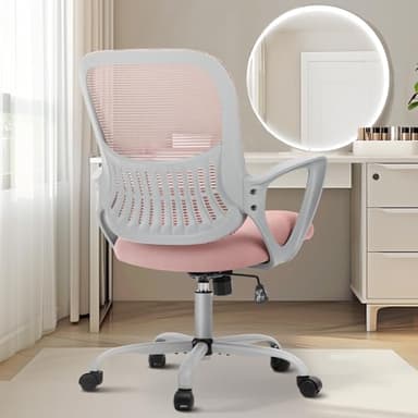 Sweetcrispy Office Computer Desk Managerial Executive Chair, Ergonomic Mid-Back Mesh Swivel Rolling Work with Wheels, Comfortable Lumbar Support, Comfy Arms for Home, Bedroom, Study, Student, Black - Image 1