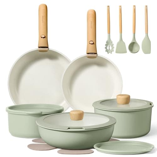 CAROTE Pots and Pans Set, Nonstick Cookware Set Detachable Handle, 19pcs Induction Kitchen Cookware Sets Non Stick with Removable Handle, RV Cookware Set, Oven Safe, Sage Green - Image 1